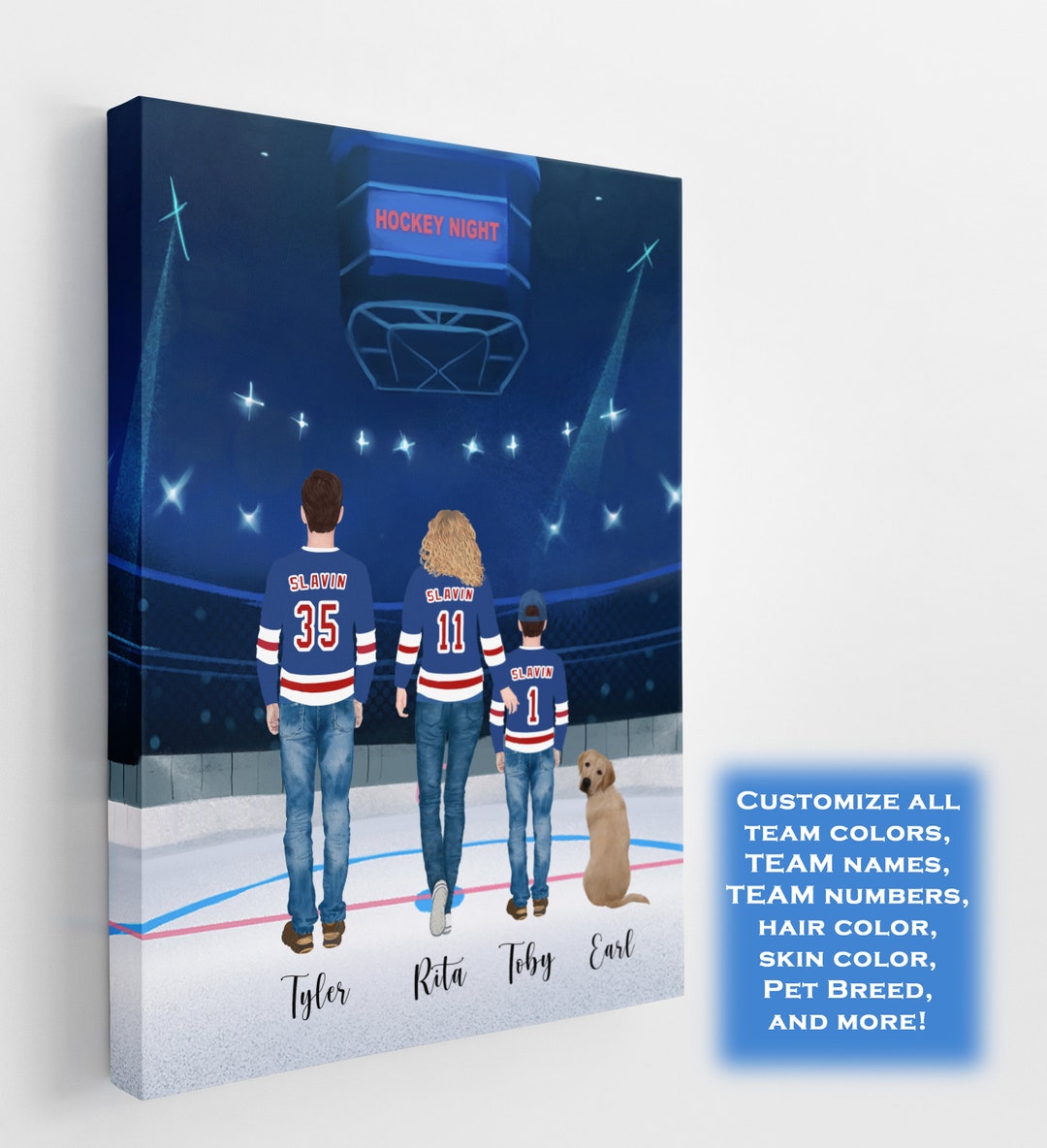 Custom Hockey Family Portrait, Hockey Gift, Hockey, Hockey Poster