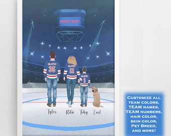Custom Hockey Family Portrait, Framed Hockey Gift, Hockey, Hockey Poster, Hockey Lover Gift, Ice Hockey,Hockey Gifts,Hockey Mom,Hockey Coach