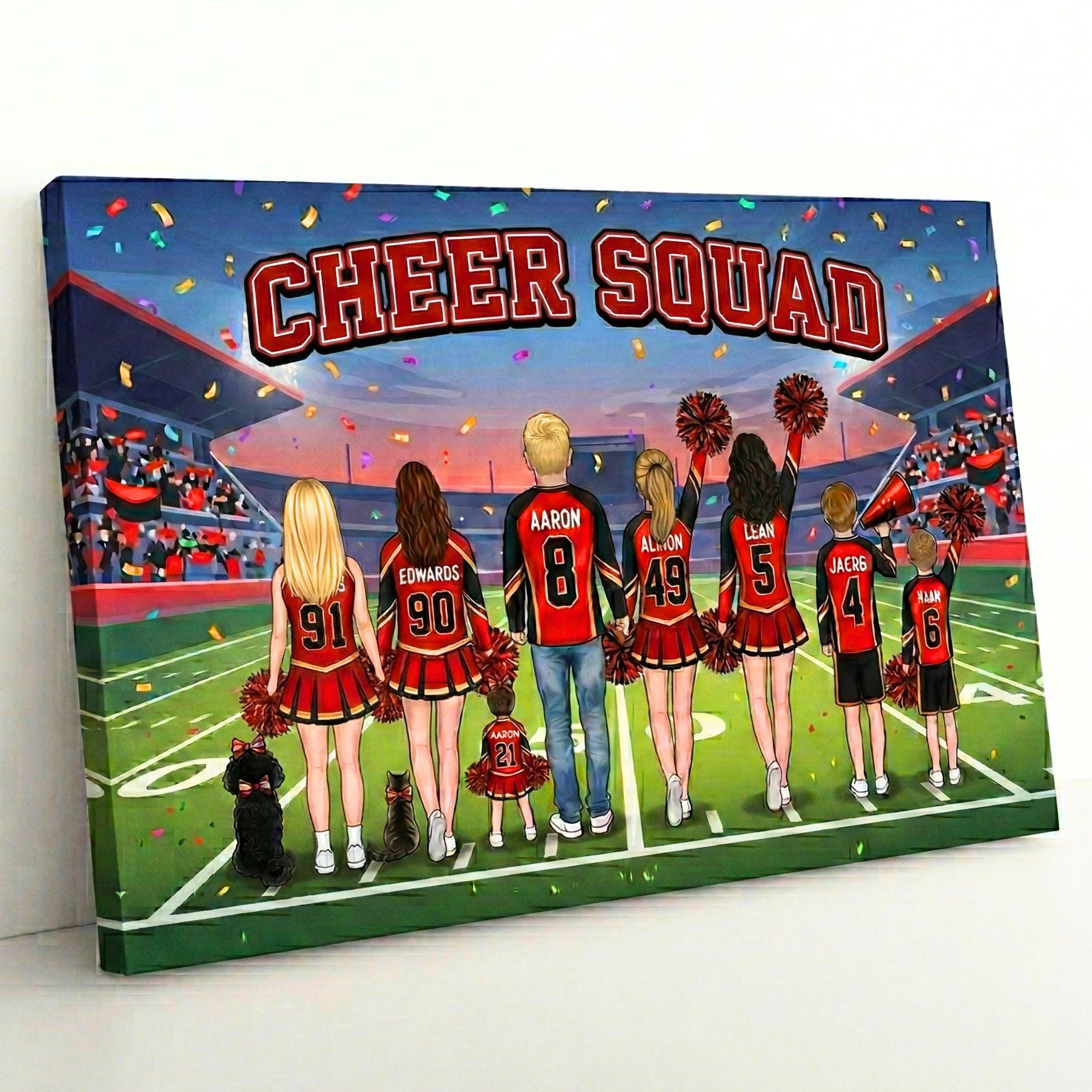 Custom Cheerleading Family Portrait Canvas, Personalized Cheer Wall Art ...