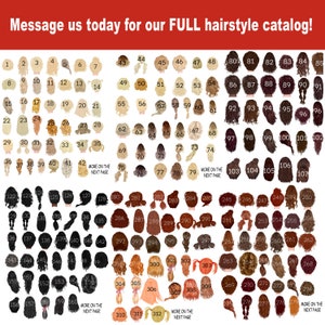 May include: A chart displaying 312 different hairstyles, numbered and arranged in rows. The hairstyles are depicted as back views of women's heads with a variety of hair colours and styles.