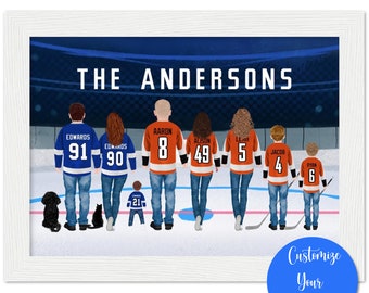 Custom Hockey Family Portrait, Hockey Gift, Hockey, Hockey Poster, Hockey Lover Gift, Ice Hockey, Hockey Gifts,Hockey Mom,Hockey Coach Gift,