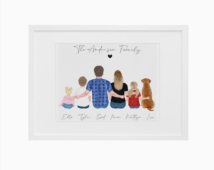 Custom Family Portrait with Pets, Family Portrait, Personalized Family art deco, Gift for Dad from Daughter, Gift for Dad, Gift for Grandpa