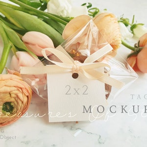 Vierkant label mockup, gunst tag mockup, bruiloft briefpapier mockup, elegantie mockup, cadeau tag mockup, bruiloft mockup, lege tag mockup, 2x2 tag