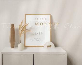 Boho Frame Mockup, Bohemian Frame Mockup, 11x14 Wood Frame Mockup, Poster Mockup, Wall Art Mockup, Styled Frame Mockup, Interior Mockup, PSD