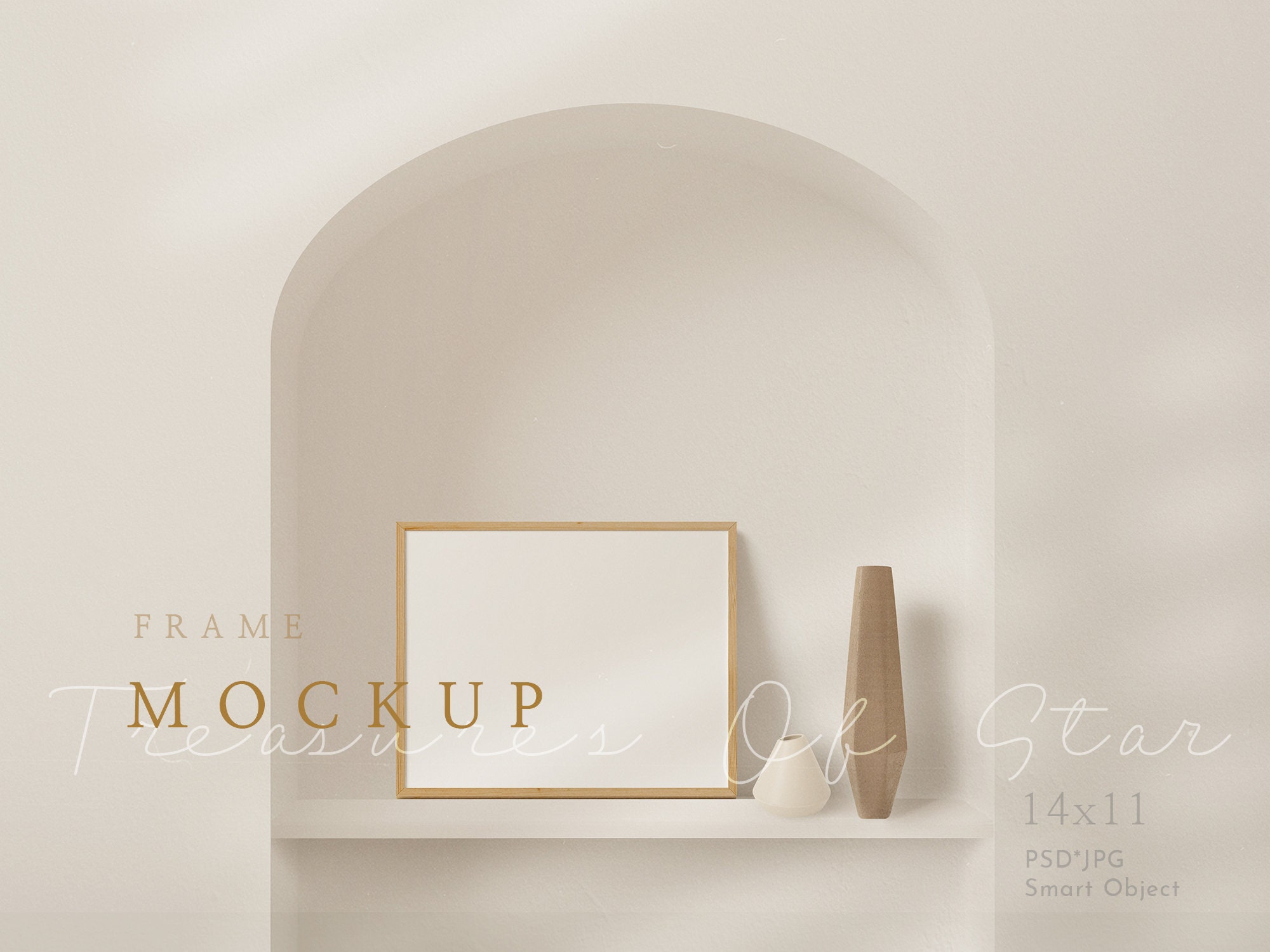 Horizontal Wood Frame Mockup, Boho Frame Mockup, Arch Interior Frame Mockup, Art Print Mockup, Minimalist Mockup, Wall Art Mockup, Styled
