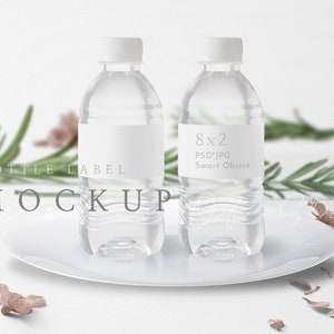 Water Bottle Label Mockup, 8x2 Label Mockup, Wedding Mockup, Drink Label Mockup, Water Bottle Label, Smart Object Mockup, PSD Mockup.