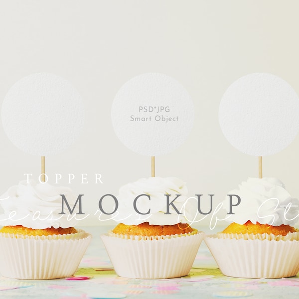 Cupcake Topper Mockup, 3 Cupcake Mockup, Topper Mockup, Circle Topper Mockup, Blank Cupcake Topper, PSD Mockup, Simple Mockup, Smart Object