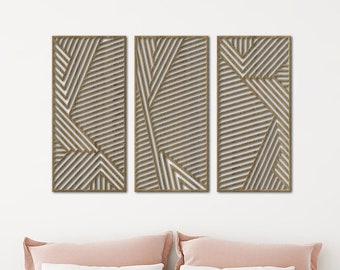 Modern wall art set of 3, Wood wall art, Wood panel wall art, Wooden wall decor, Geometric wood wall decor, Geometric wood wall art set