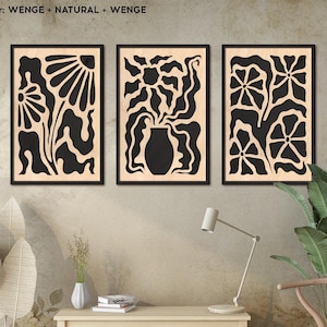 Flower wall art set of 3, Floral wall panel, Tropical wall decor, Wall decor over the bed nature, Botanical wood wall art, Plant wall decor