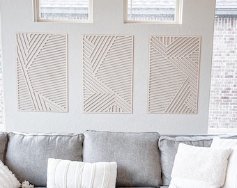 Geometric wood wall art set, Geometric wood wall art large, Geometric wood wall panel, Wood panel wall art, Wood wall art set of 3