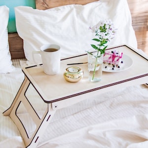 Breakfast tray with folding legs, Fold away bed tray table, Foldable wooden tray, Breakfast in bed tray with legs, Portable serving tray