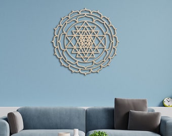 Kunst aan de muur Sri yantra, wanddecor Sri yantra, houten Sri yantra, yoga wand decor, yoga muur hangen, yoga kunst aan de muur, chakra houten muur kunst