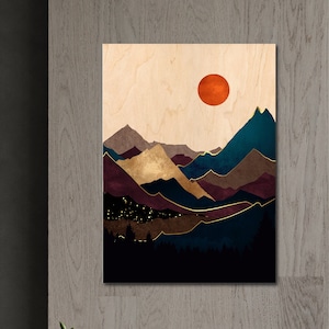 Mountain wall art large, Mountain wall decor nursery, Boho wooden wall art, Nature wall art large,Landscape art wood, Mountain wood wall art