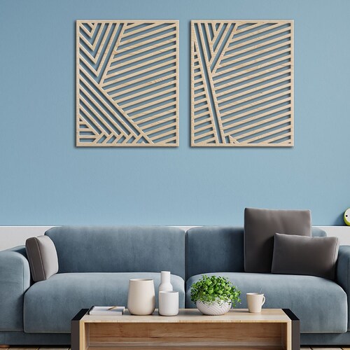 Geometric Wood Wall Art Set Geometric Wood Wall Art Large Etsy