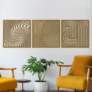 Wood geometric wall art, 3 piece wall art wood, Abstract wood wall art, Modern wood wall art, Mid century wood wall art,Boho wood wall decor
