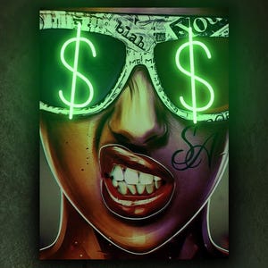 Dollar neon sign, Money neon sign, Hustler neon sign, Dollar pop art artwork, Dollar print neon, Dollar wall art decor, Money wall art decor