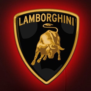 Insegna al neon Lamborghini, logo Lamborghini, insegna a LED Lamborghini, insegna al neon per garage, regalo Lamborghini, insegna con logo per auto, decorazione da parete Lamborghini