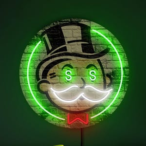 Monopoly neon sign, Monopoly Man sign, Dollar neon sign, Game room neon sign, Mr. Monopoly neon sign, Monopoly gift, Monopoly wall art decor
