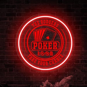Poker room neon sign, Custom poker room sign, Personalized poker sign, Casino neon sign, Game room neon sign, Poker room wall art decor