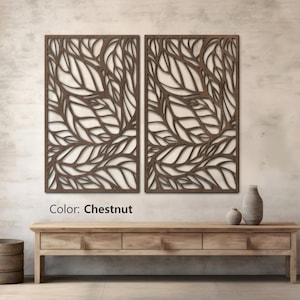 Blatt Holz Wandkunst 2er-Set, Tropische Holzkunst, Botanische Wandkunst, Pflanzenwanddekoration, Naturholz Wandkunst, Mid Century Holzwandkunst