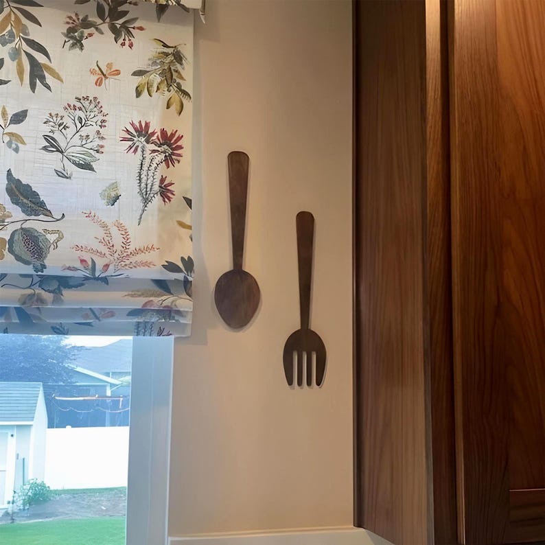 Fork and spoon wall decor,Fork and spoon wall art,Fork and spoon for wall,Fork and spoon set,Fork and spoon wood,Kitchen utensils wall art image 10