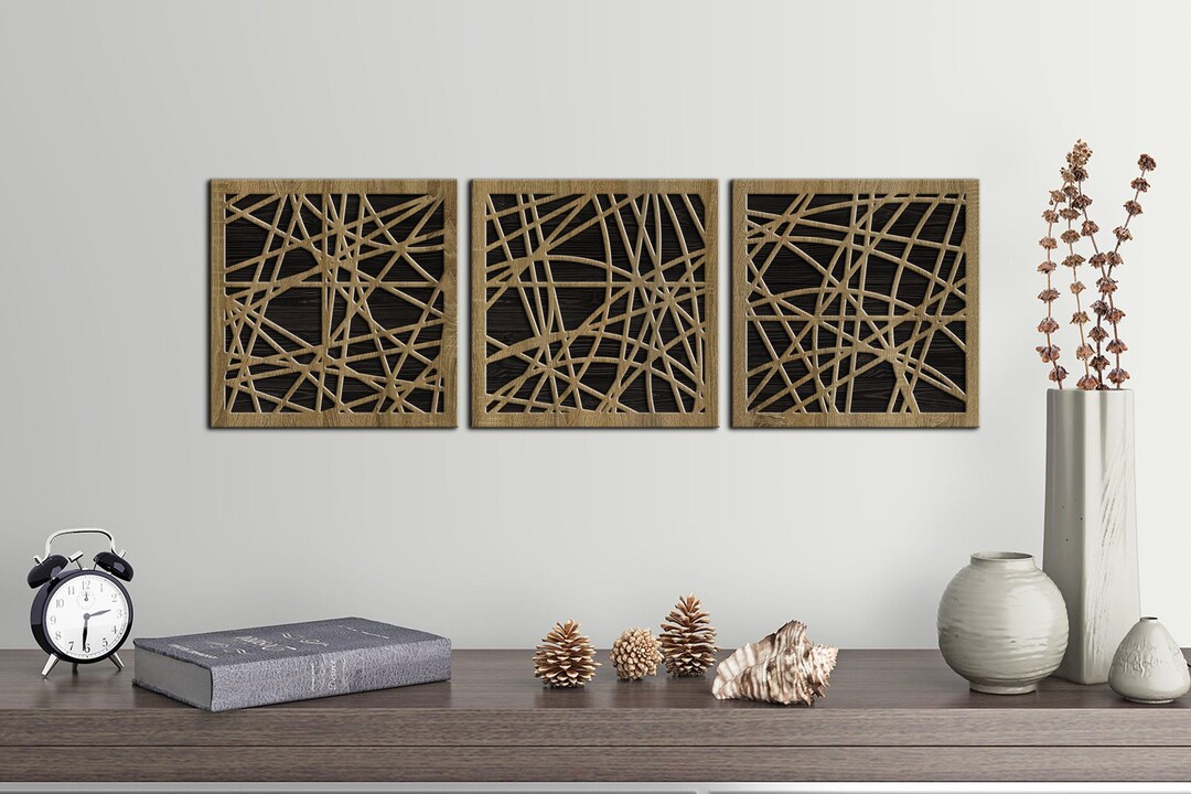 Abstract Wooden Wall Art, 3 Piece Wall Art Wood, Modern Wood Wall Art ...