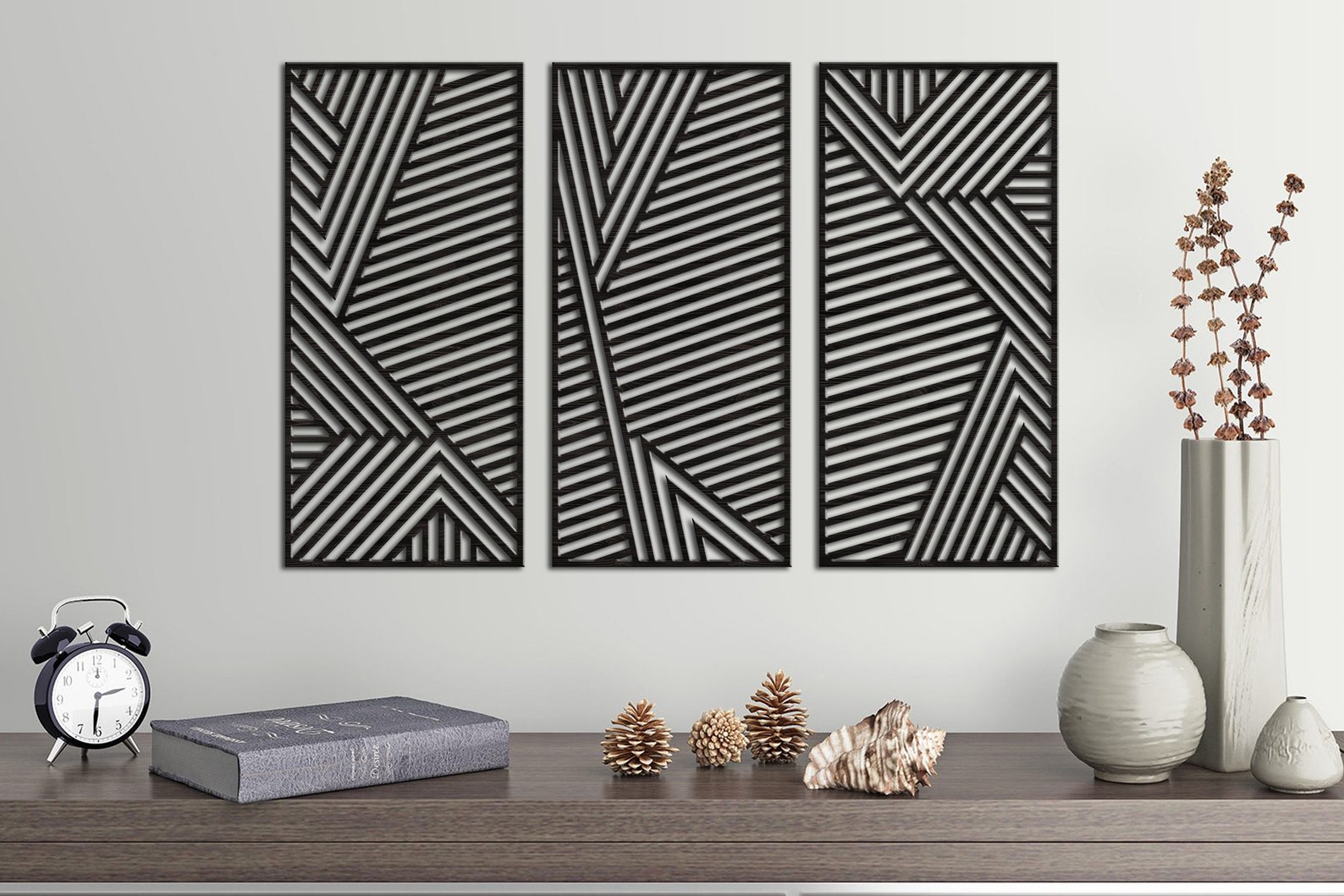Geometric Wood Wall Art Set Geometric Wood Wall Art Large Etsy