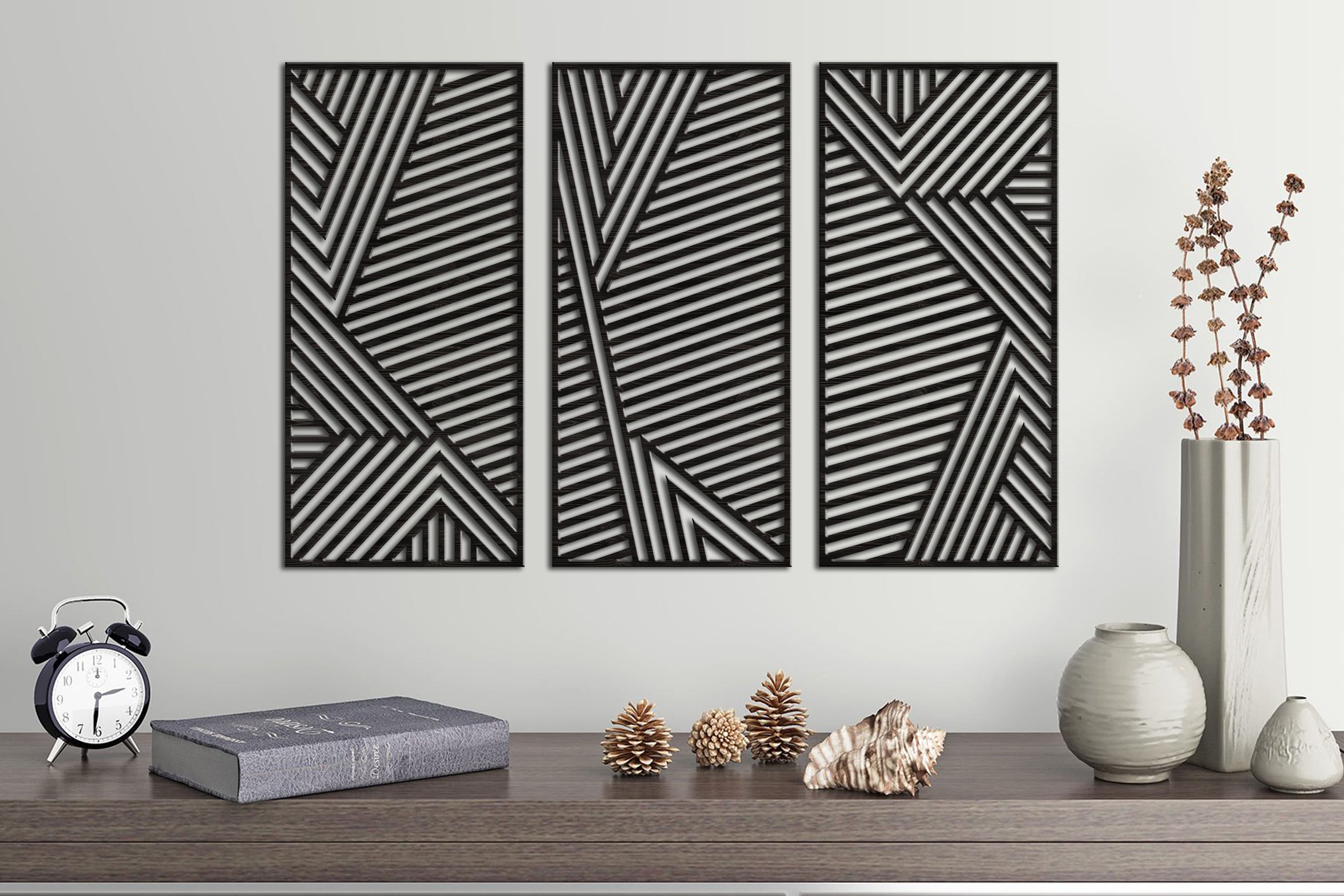 Geometric Wood Wall Art Set Geometric Wood Wall Art Large - Etsy