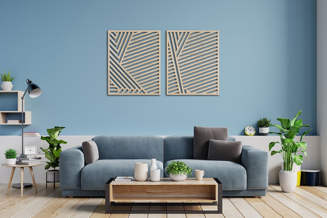 Geometric Wood Wall Art Set of 2, Wood Wall Art, Wooden Wall Decor