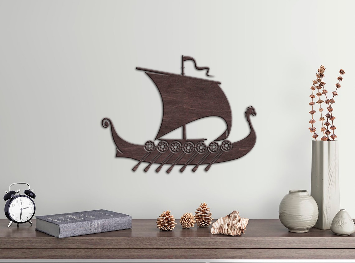 Viking ship wall art Viking ship wood Nordic Symbols Art Etsy