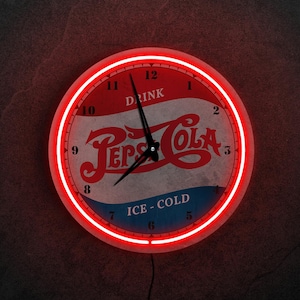 Pepsi Cola vintage clock, Pepsi Cola wall clock, Pepsi Cola neon, Pepsi Cola logo light, Coca cola vintage sign,Bar wall clock,Kitchen clock