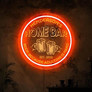 Home bar neon sign customized, Custom bar name led sign, Personalized bar neon sign, Bar neon sign wall, Bar light up decor, Pub neon sign