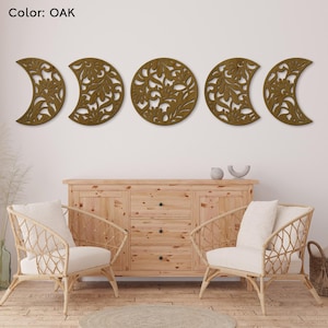 Wooden floral moon phase wall hanging, Moon phase wall decor, Crescent moon wall decor, Full moon art, Night sky wall art,Celestial wall art