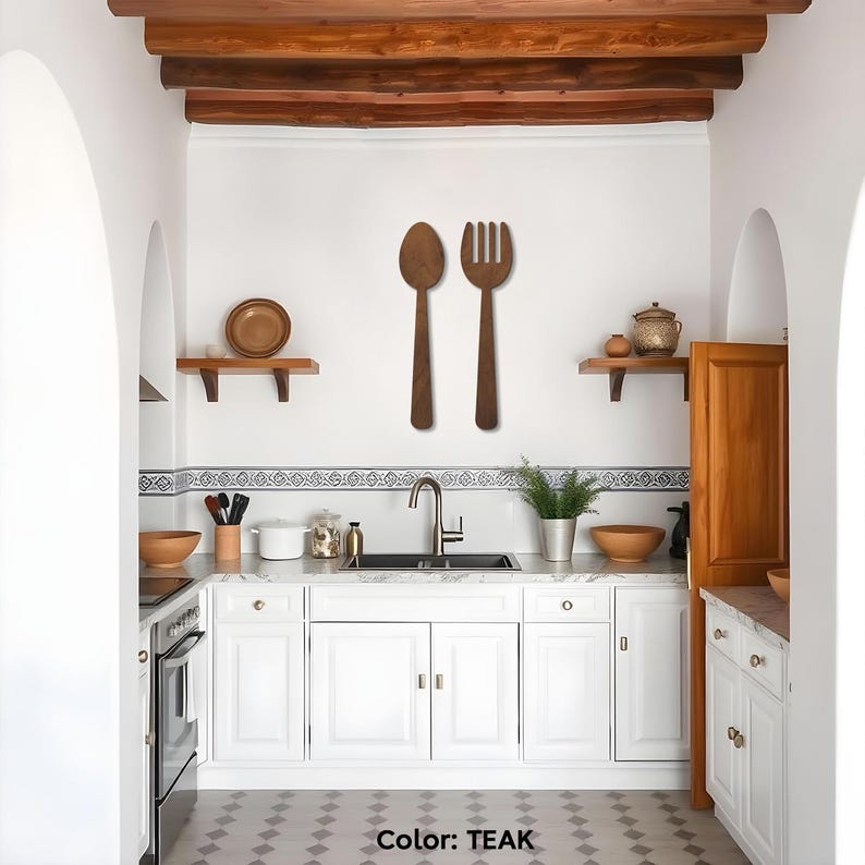 Fork and spoon wall decor,Fork and spoon wall art,Fork and spoon for wall,Fork and spoon set,Fork and spoon wood,Kitchen utensils wall art image 7