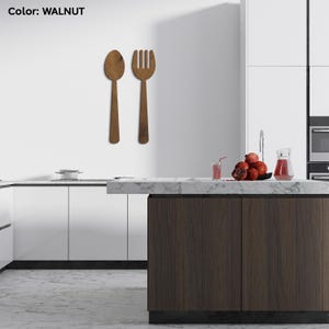 Fork and spoon wall decor,Fork and spoon wall art,Fork and spoon for wall,Fork and spoon set,Fork and spoon wood,Kitchen utensils wall art image 3
