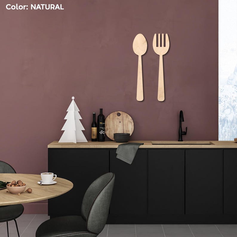 Fork and spoon wall decor,Fork and spoon wall art,Fork and spoon for wall,Fork and spoon set,Fork and spoon wood,Kitchen utensils wall art image 8