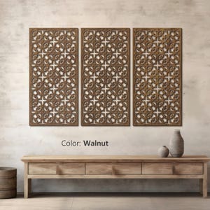 Moroccan wooden wall panels, 3 panel wall art,Arabic wood art,Wooden lattice,Carved wood wall art,Wooden boho wall art,Decorative wood panel