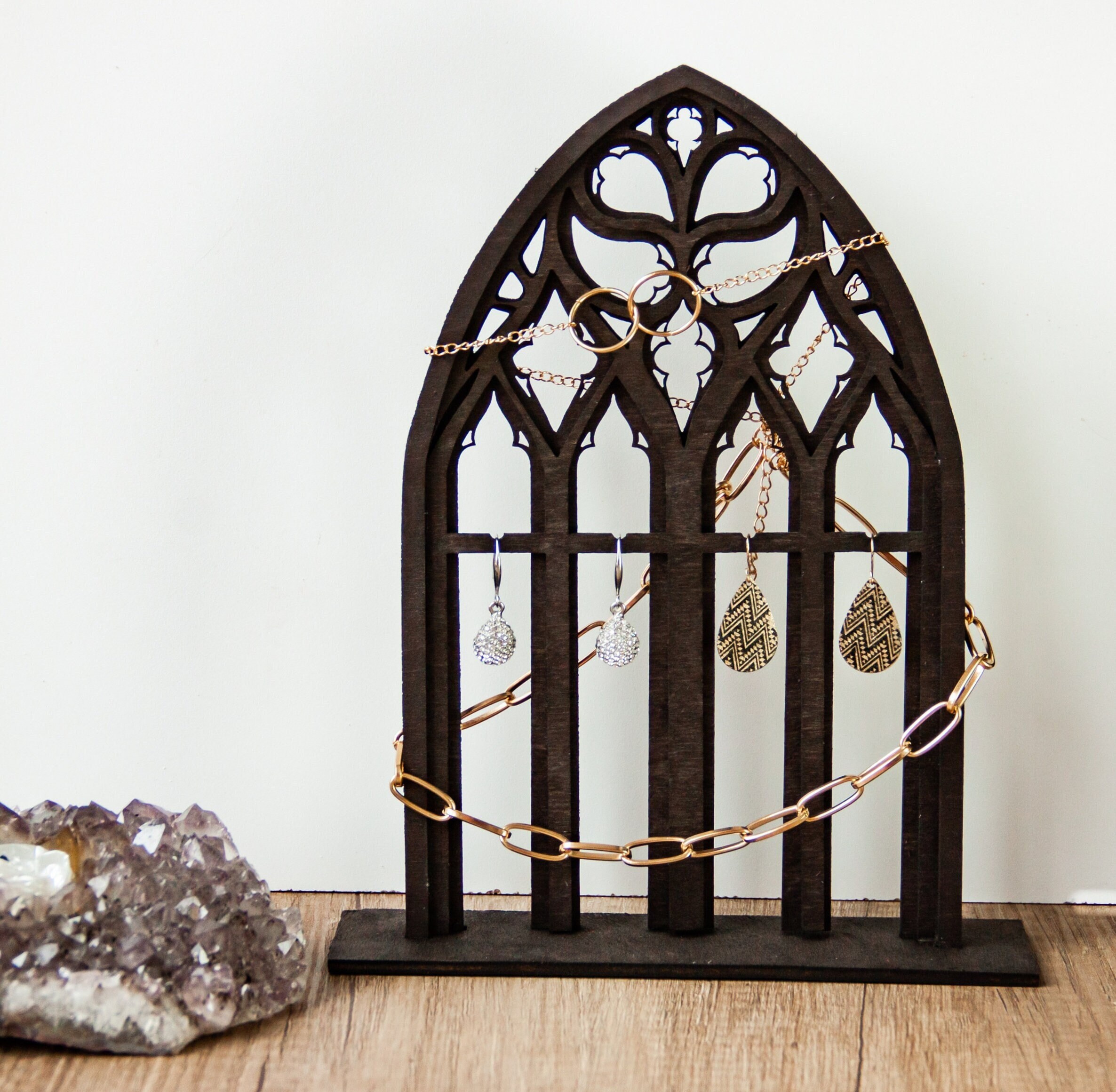 Art deco earring display, Wooden earring holder, Art deco jewellery stand,Rustic earring display,Handmade earring holder,Wooden earring rack