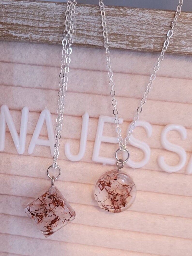 plant jewelry fucshia silver purple jewelry babys breath jewelry Baby/'s Breath pendant necklace resin charm Baby/'s Breath necklace