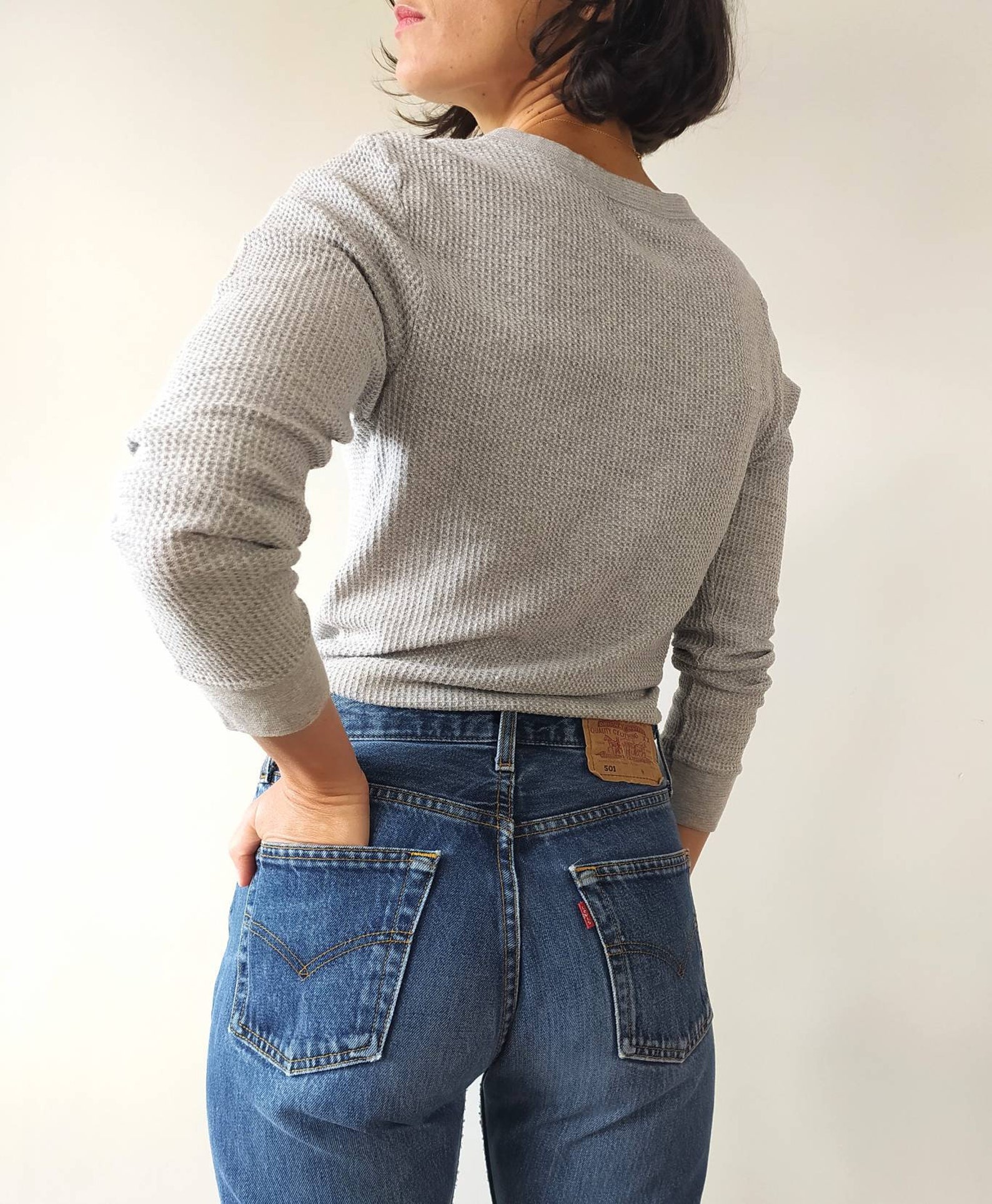 90's Grey Waffle Knit Thermal TShirt Crew Neck 'Fruit Etsy