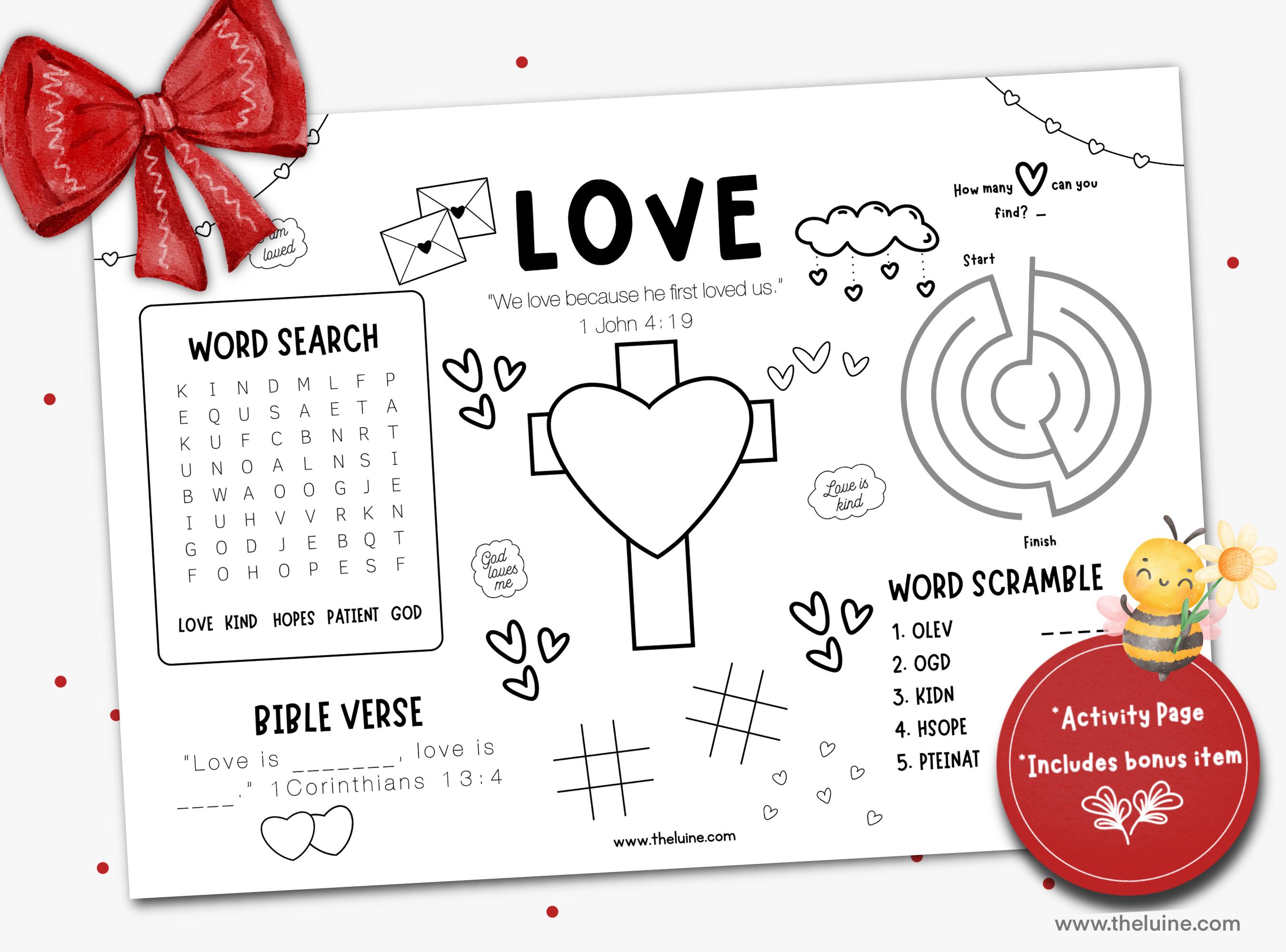 God Loves Me Kids Activity Placemat | Valentine's Day Bible Activity ...