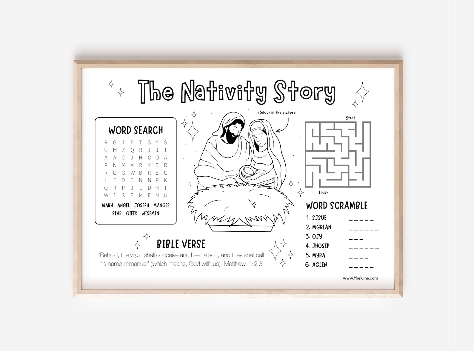 Nativity Activity Placemat for Kids | Bible Verse Worksheet | Sunday ...