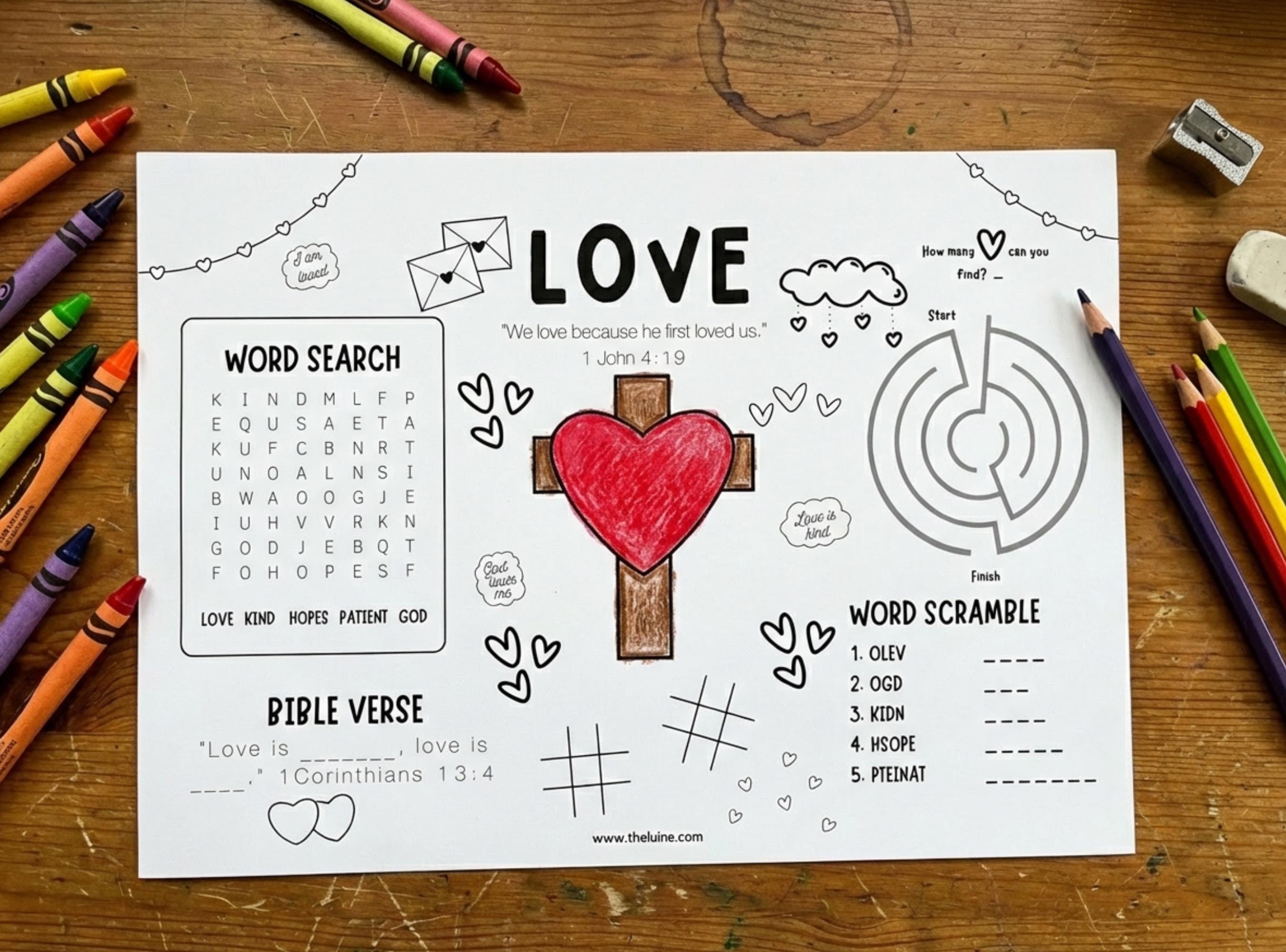 God Loves Me Kids Activity Placemat | Valentine's Day Bible Activity ...