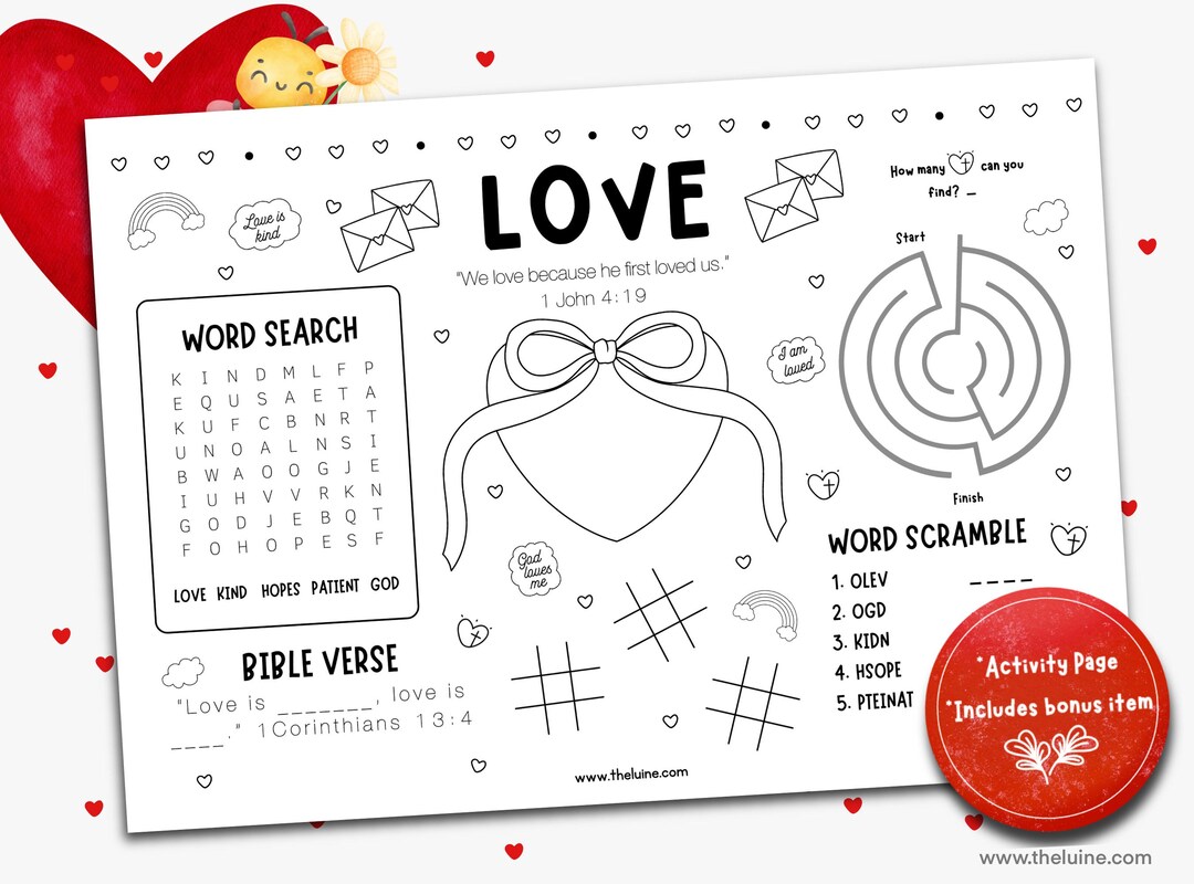 Valentine’s Day Placemat | Kids Bible Verse Activity | Love Colouring ...