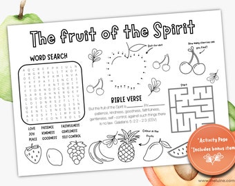 Hoja de actividades del fruto del Espíritu, actividad bíblica para niños