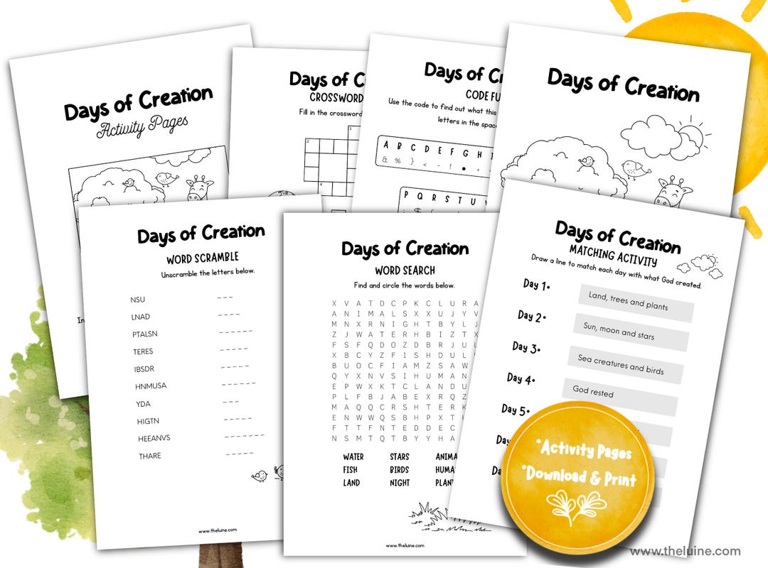 Days of Creation Activity Pages | Kids Bible Printable | Sunday School ...