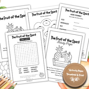 Fruit Of the Spirit Activity Pages for Kids Bible Verse Worksheets Printable Sunday School Crafts Bible Coloring Pages