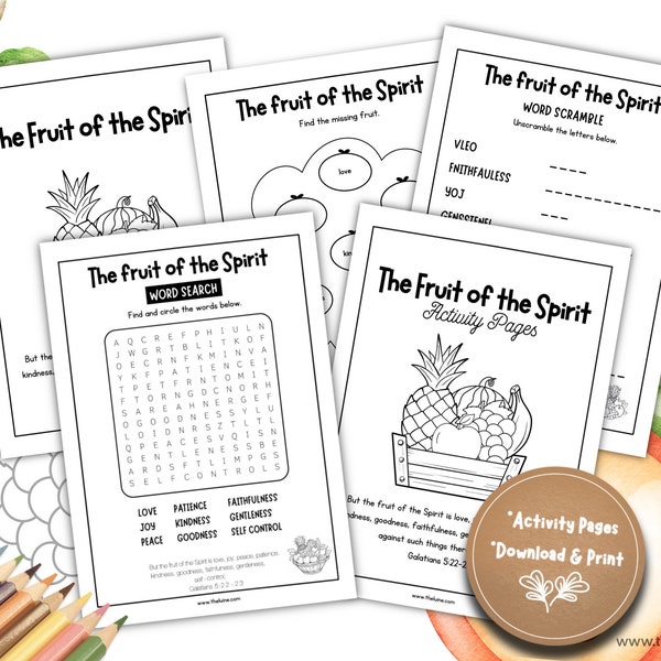 Fruit Of the Spirit Activity Pages for Kids Bible Verse Worksheets Printable Sunday School Crafts Bible Coloring Pages