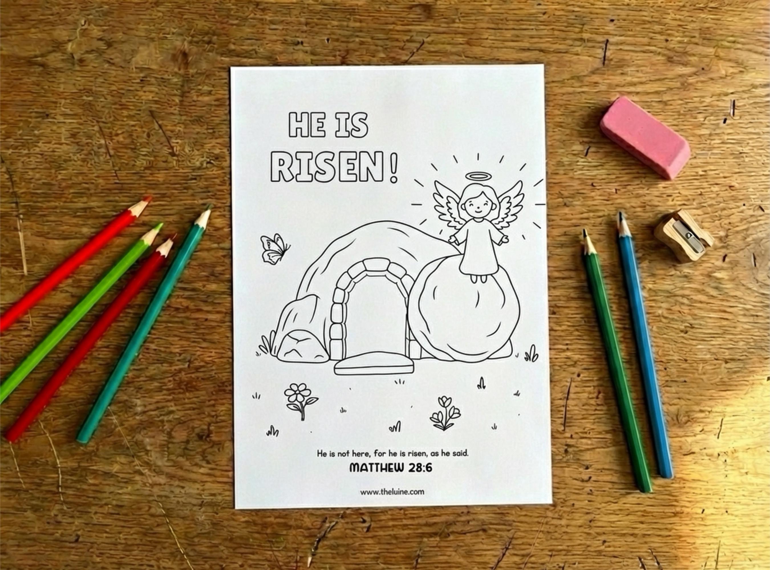 He is Risen Coloring Page for Kids | Easter Bible Activity | Sunday ...