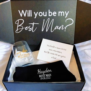 PERSONALISED Best man Groomsman Groomsman Page Boy proposal gift box socks proposal card tumbler glasses